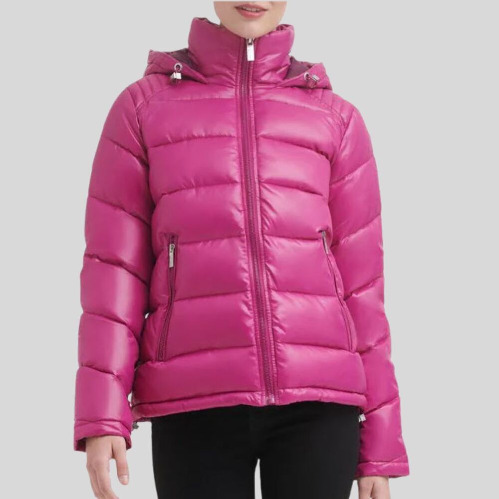 GUESS Women's High Shine Puffer Jacket Purple/Pink Size S
